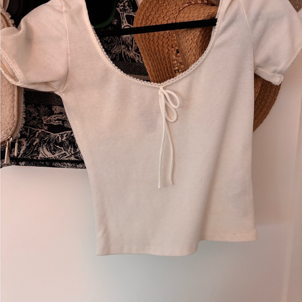 Forever 21 Cream Crop Top with Bow Detail